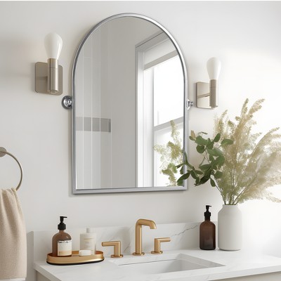 Yale 36"x24" Arch Metal Pivot Bathroom Vanity Mirror Tilting Vanity