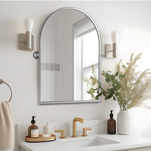 Yale 36"x24" Arch Metal Pivot Bathroom Vanity Mirror Tilting Vanity ...