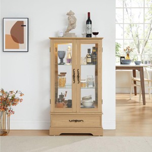 Curio Cabinet With Light, Glass Cabinet With Adjustable Glass Shelves, 2 Doors And 1 Drawer Glass Cabinet Display-Cuddlewood - 1 of 4