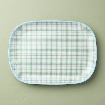 12"x17" Layered Plaid Melamine Serving Platter Green/Blue/Cream - Hearth & Hand™ with Magnolia