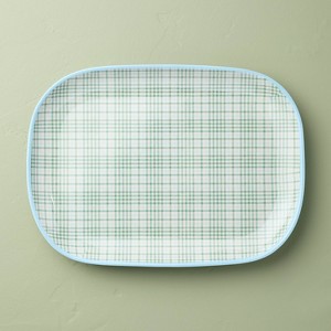 12"x17" Layered Plaid Melamine Serving Platter Green/Blue/Cream - Hearth & Hand™ with Magnolia - 1 of 3