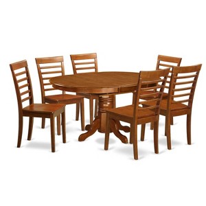 7-Piece Oval Saddle Brown Finish Solid Wood Top Dining Table with 6-Chairs with - 1 of 4