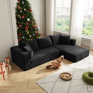 Aukfa 5-Seat L-Shaped Corduroy Sectional Sofa with 5 Pillows ¨C No-Assembly Cloud Couch, High-Density Sponge, Perfect for Apartments, Black - 1 of 4