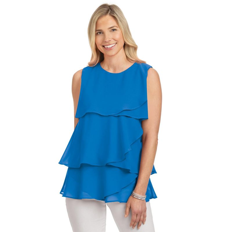 Collections Etc Flattering Ruffle Front Scoop Neck Sleeveless Tiered Top, 3 of 5