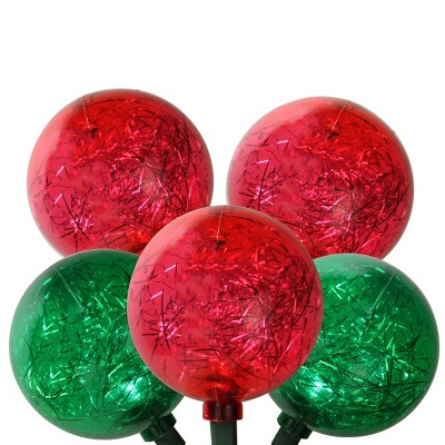 Northlight 10ct Ornament with Tinsel LED Christmas Lights Red/Green 7.5' Green Wire