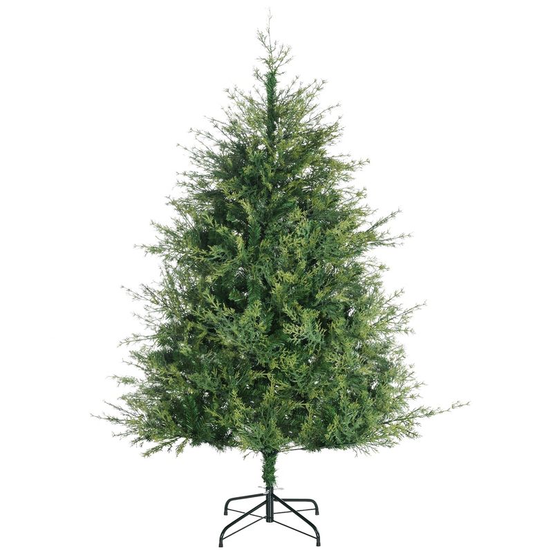 HOMCOM 6ft Artificial Christmas Tree Holiday Decoration with Auto Open, Steel Base, Wide Shape, Green, 4 of 7