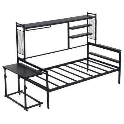 TiramisuBest Twin size Metal Daybed with Movable Desk - Black Metal Design