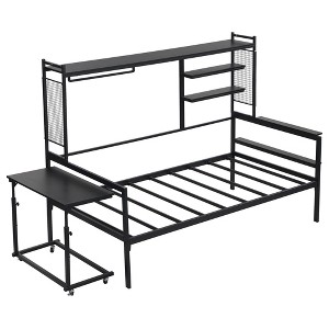 TiramisuBest Twin size Metal Daybed with Movable Desk - Black Metal Design - 1 of 4