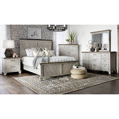 Rustic Ivory Farmhouse Chest with Honey-Stained Top and Deep Drawers