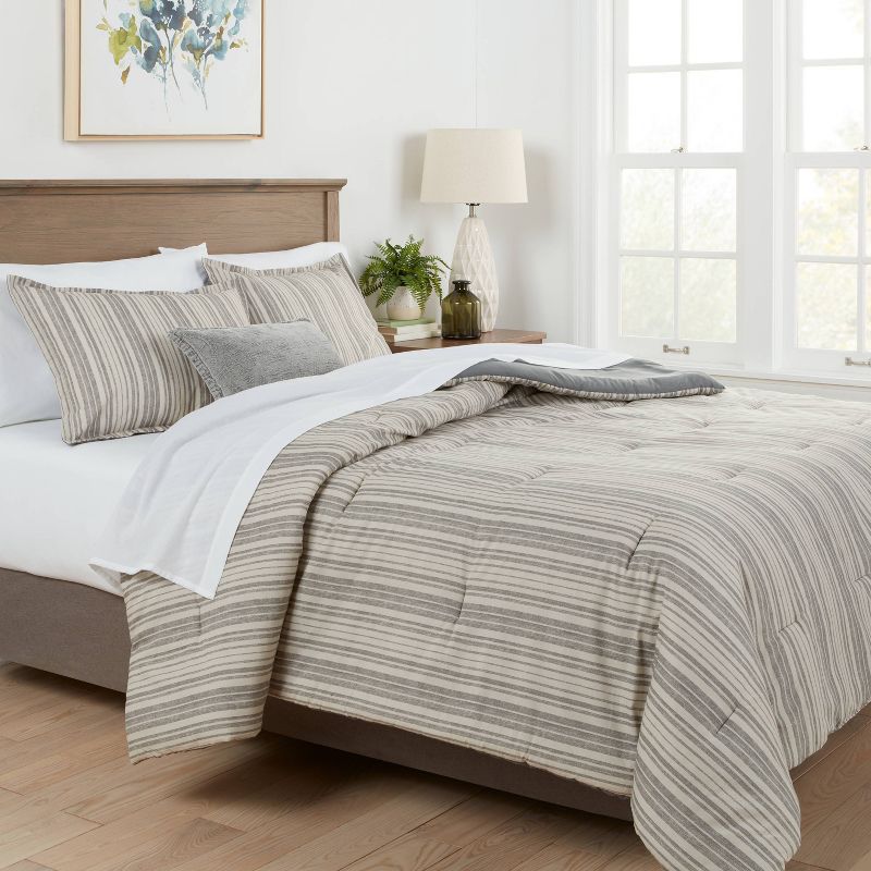 7pc Reversible Printed Stripe Comforter Bedding Set with Sheets Gray - Threshold™, 3 of 10
