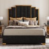 AMERLIFE Upholstered Bed, Modern Velvet Bed Frame with 61.4" Tall Gold Trim Headboard - 3 of 4