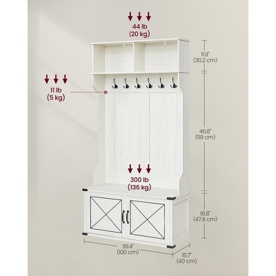 VASAGLE Rustic White Hall Tree with Bench and Storage