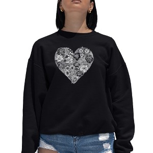LA Pop Art Women's Word Art Crewneck Sweatshirt - Heart Flowers - 1 of 4