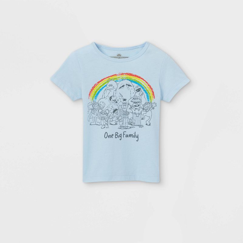Toddler Girls' Sesame Street 'One Big Family' Short Sleeve Graphic T-Shirt - Blue, 1 of 3