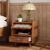 HDZNVF Wooden Nightstand with Rattan-Woven Storage Cabinet and 1 Drawer - 2 of 4