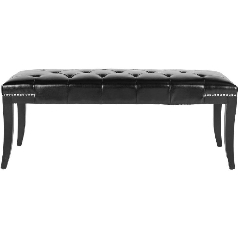Transitional Black Tufted Bench with Silver Nailhead Trim