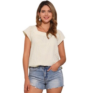 INSPIRE CHIC Women's Summer Square Neck Gingham Cap Sleeve Blouses - 1 of 4