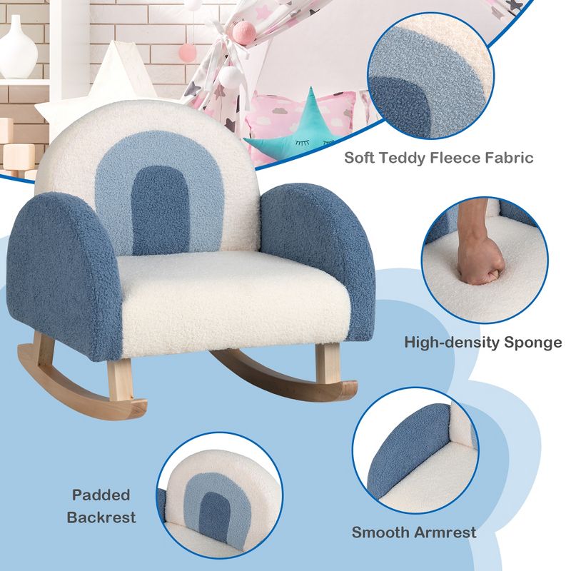 Costway Kids Rocking Chair Children Armchair Velvet Upholstered Sofa w/ Solid Wood Legs, 3 of 11