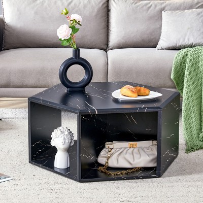 FURNIinspire Coffee Tables Hexagonal Coffee Table, Conversation Table, Living Room Tables Novelty Accent Table Home, Black , 31.5"*27"*14"
