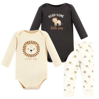Hudson Baby Infant Boy Cotton Bodysuit and Pant Set, Brave Lion Long Sleeve