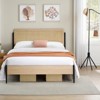 Boho Bed Frame with Natural Rattan Headboard & Solid Wood Footboard - Under Bed Storage Space - 2 of 4