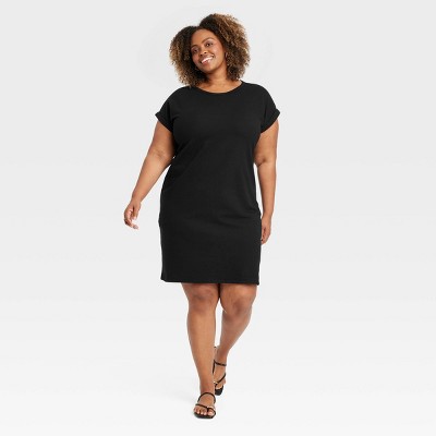 Women's Short Sleeve Knit Mini T-Shirt Dress - Ava & Viv™ Black 2X