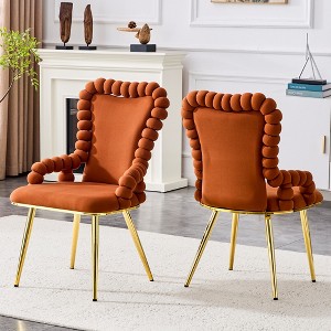KWPZQEB Accent Armchair Set of 2, Velvet Puffy Bubble Dining Chair w/ Metal Legs, Modern Ball Chain Chair w/ Hight Back for Dining Room, Reading Room - 1 of 4