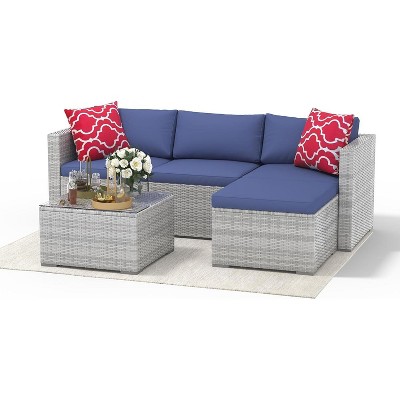 5 Pieces Patio Furniture Set, Rattan Outdoor Patio Furniture Sofa Set with Anti-Slip Cushions, All-Weather Wicker Sectional Sofa