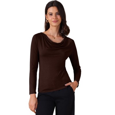 INSPIRE CHIC Women's Cowl Neck Long Sleeves Fitted Layering Soft T-Shirt