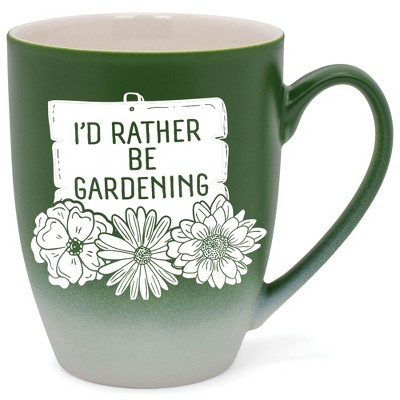 Elanze Designs I'D Rather Be Gardening Two Toned Ombre Matte Green and White 12 ounce Ceramic Stoneware Coffee Cup Mug