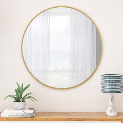 36 Inch Glass Wall Mirror Gold Circular Mirror Metal Framed Round Vanity Mirror For Bathroom Living Room Bedroom Wall Decor