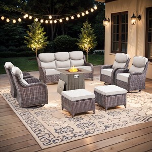 Buenhomino Patio Furniture Set with Fire Pit, Outdoor Wicker Furniture, 8 Pieces Deep Seat Rattan Conversation Sofa Sets with 6-inch Thicked Cushions - 1 of 4
