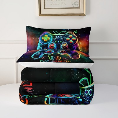 Aeelleea Gamer Soft Comforter Set for Boys, Neon Gaming Bedding Quilt Set for Room Decor, 3D Printed Cartoon Theme for Bedroom, Queen Size — фото 4