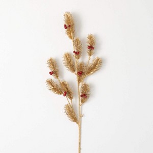 Sullivans Artificial 33.5" Gold Pine Red Berry Stem, Multicolor - 1 of 2
