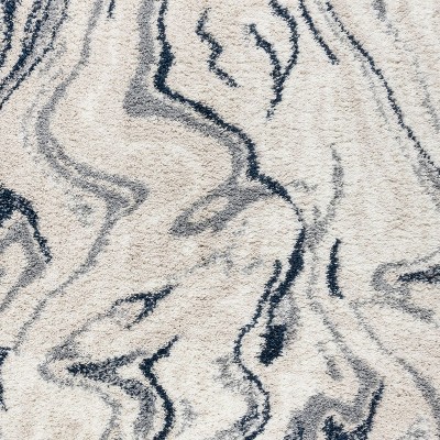 Gray and Navy Abstract Shag 5' x 7' Area Rug