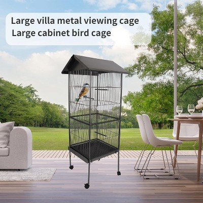A birdcage with rolling brackets provides spacious space for long tailed parrots, parrots, parrots, and pigeons