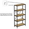 Hastings Home 5-Tier Bookshelf, Open Industrial Style Etagere Wooden Shelving Unit, Oak Woodgrain - 3 of 4