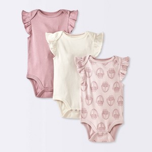 Baby Girls' 3pk Sleeveless Ruffle Bodysuit - Cloud Island™ Pink - 1 of 4