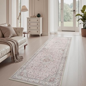 MontVoo Floral Washable Area Rug Pink - 1 of 4
