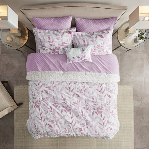 purple print bedding