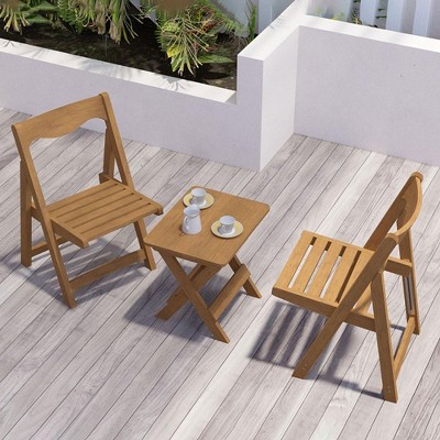 3-Piece Patio Bistro Set With Rectangular Coffee Table, 2 Chairs Outdoor Wood Foldable Small Table And Chair Set