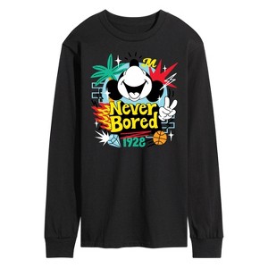 Men's - Disney - Mickey Mouse Never Bored Long Sleeve Graphic T-Shirt - 1 of 4