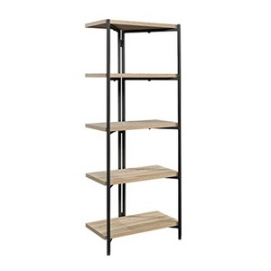 HomeStock North Avenue Bookcase, 5 Shelf, Charter Oak Finish, Metal Frame - 1 of 4