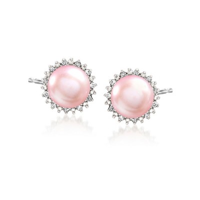 Ross-Simons 7-7.5mm Pink Cultured Pearl and .13 ct. t.w. Diamond Earrings