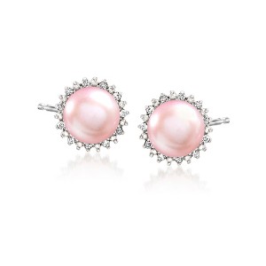 Ross-Simons 7-7.5mm Pink Cultured Pearl and .13 ct. t.w. Diamond Earrings - 1 of 4