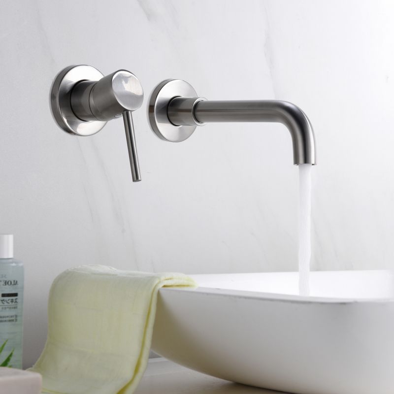 sumerain Wall Mounted Brushed Nickel Bathroom Sink Faucet Lavatory Faucet Left-Handed Design, 2 of 8