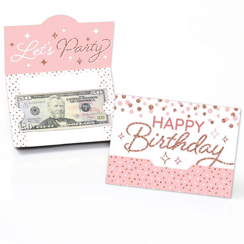 Big Dot of Happiness Pink Rose Gold Birthday - Happy Birthday Party Money And Gift Card Holders - Set of 8, 1 of 5
