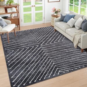 Area Rugs for Living Room Washable Geometric Rug Stripe Farmhouse Non Slip Low Pile Soft Rug for Bedroom - 1 of 4