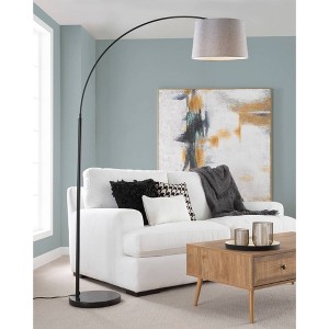 LumiSource March Contemporary Floor Lamp: Marble Base, Linen Drum Shade, UL Listed, 60W - 1 of 4