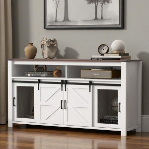 Mshliw 59.3" Farmhouse Sideboard with Sliding Barn Door & Mesh Panels, Buffet Storage Cabinet with Open Shelves for Living Room and Kitchen - 1 of 4